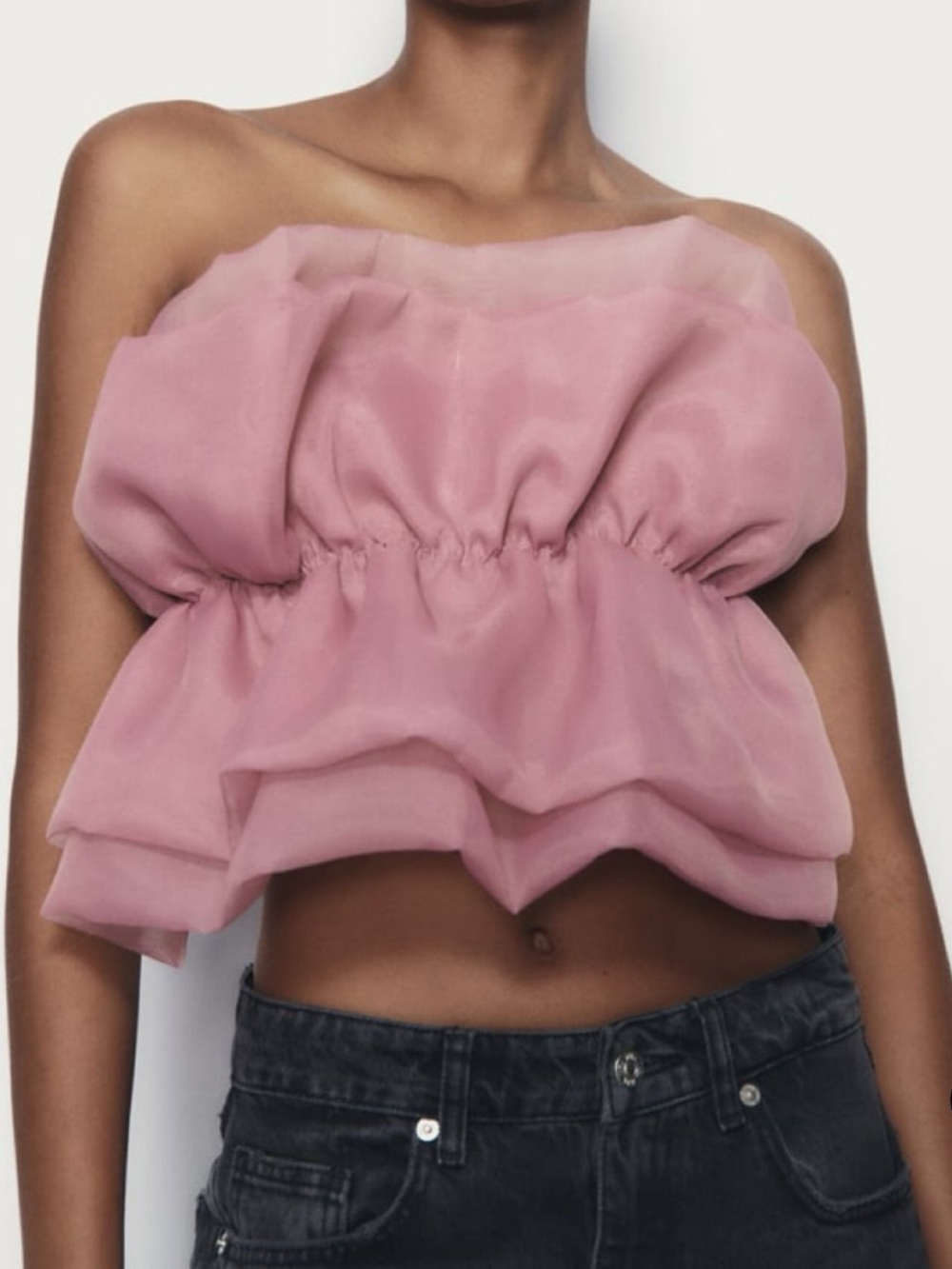 Zara Ruffle Organza Bandeau Top